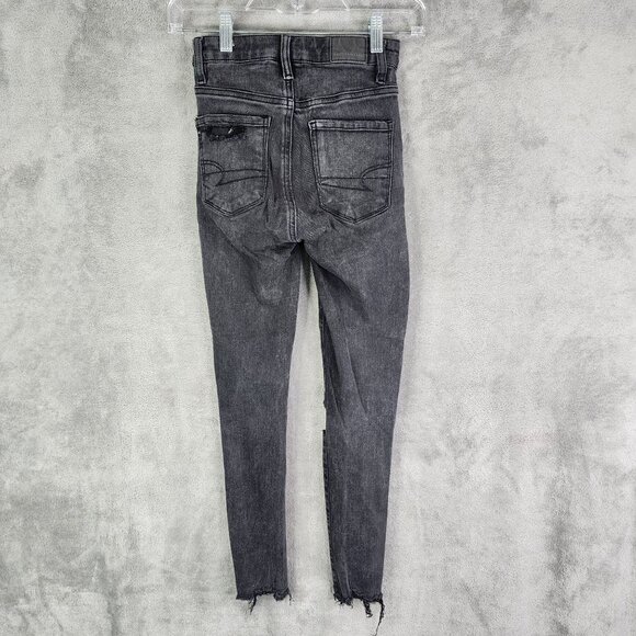 Womens Black American Eagle Super Hi Rise Jegging Crop Jeans Distressed Size 000 - Picture 5 of 10